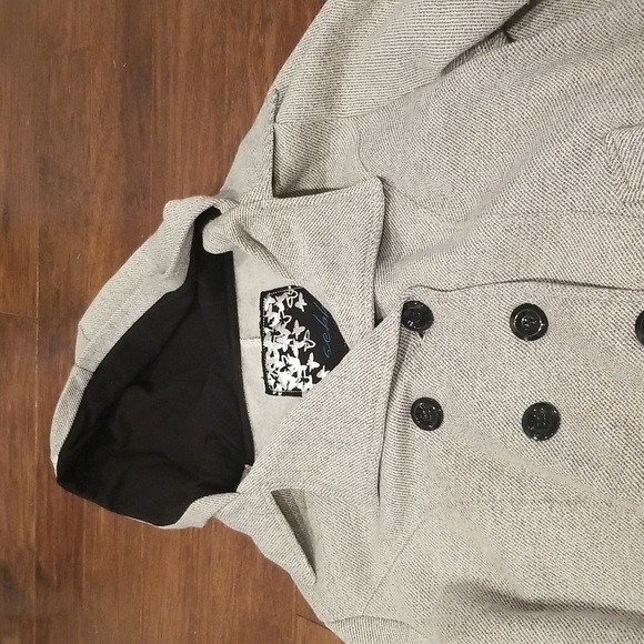 Sebby Grey Tweed Like Hooded Winter Pea Coat - Picture 5 of 10